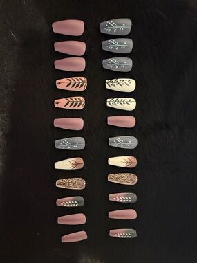 2 for $10 Nail Set in dark Muave and Navy Blue and plant designs no glue